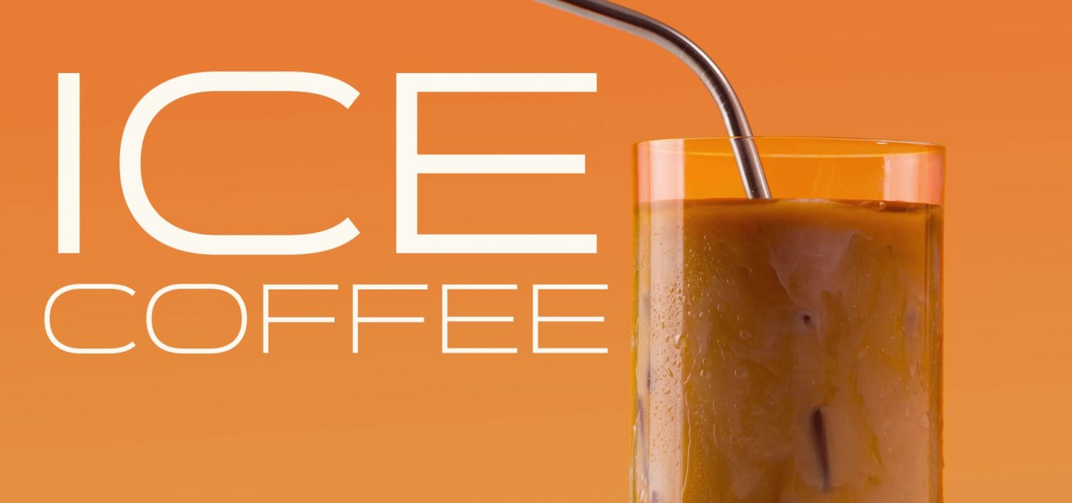 כוס קפה קר לצד הכיתוב ICE COFFEE.